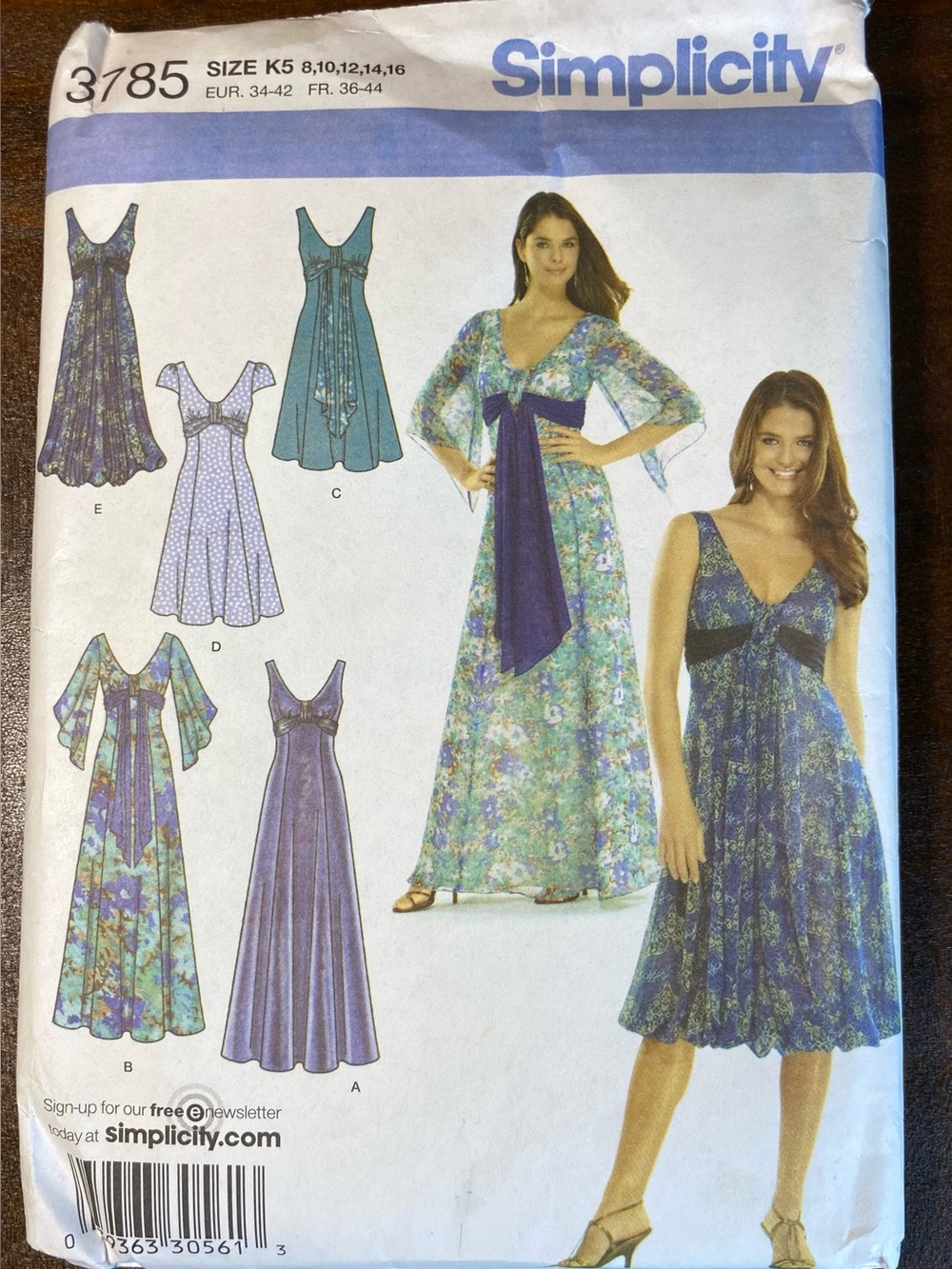 Simplicity 3785 Sewing Pattern Misses Empire Waist Maxi Dress Size K5 8-16 UNCUT